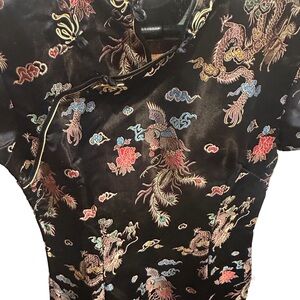 Vintage Chinese Dragon & Phoenix Satin Cheongsam Dress